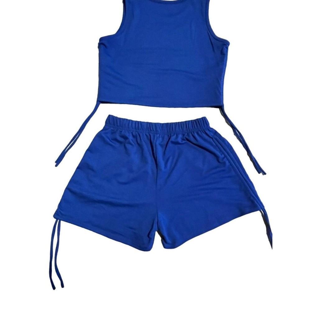 Shein Cretily Two Piece Set Cropped Tank Top and Shorts Womens Extra Large Blue - Picture 9 of 13